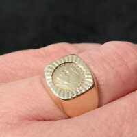 Vintage Herren Ring in Gold mit Kennedy Gedenk Münze