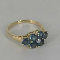 Prächtiger vintage Damen Ring in Gold mit Blautopasen und Diamant