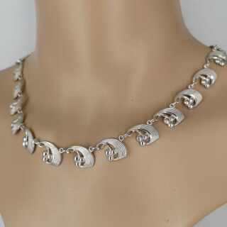 Art Deco Designer Silver Necklace with Abstract Floral Elements