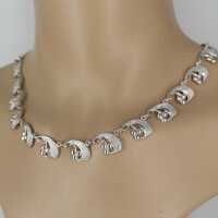 Art Deco Designer Silver Necklace with Abstract Floral Elements