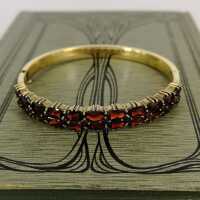 Simple Art Nouveau Bangle in Gold with Garnet Navettes