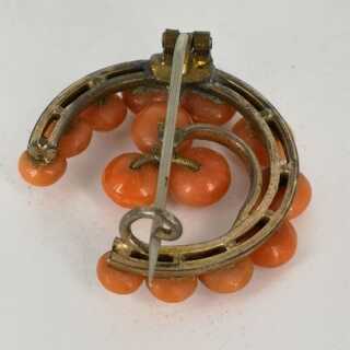 Art Nouveau Brooch in Doublé Golld and Coral Pearls