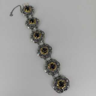 Vintage Traditional Jewellery Bracelet in Silver and Gold with Garnet Trim