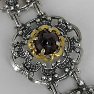 Vintage Traditional Jewellery Bracelet in Silver and Gold with Garnet Trim