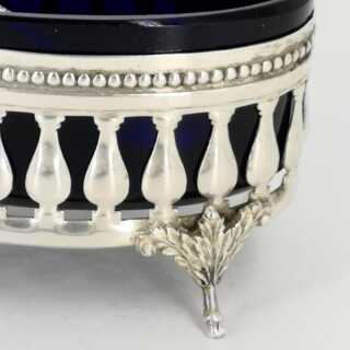 Neo-Baroque Spice Bowl in Silver with Cobalt Blue Glass Insert