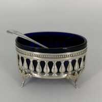 Neo-Baroque Spice Bowl in Silver with Cobalt Blue Glass...