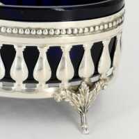 Neo-Baroque Spice Bowl in Silver with Cobalt Blue Glass Insert