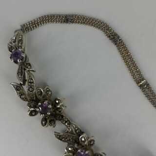 Lush floral art nouveau necklace with amethysts and marcasites
