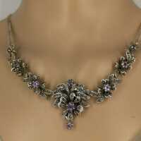 Lush floral art nouveau necklace with amethysts and...