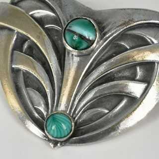 Extraordinary Art Nouveau Brooch in German Silver with Glass Stones