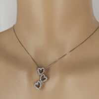 Handmade heart pendant with diamonds and chain in white gold