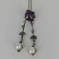 Art Nouveau Lavalier Necklace in Silver with Amethyst and...