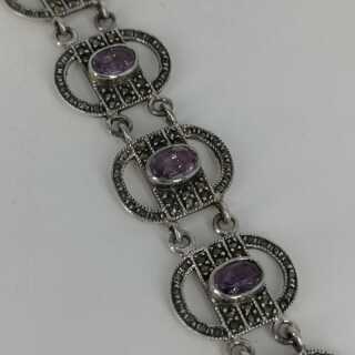 Art Deco bracelet in silver with amethysts and marcasites