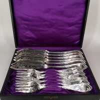 Hugo Leven Art Nouveau Fish Cutlery in Silver for Six...