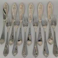 Hugo Leven Art Nouveau Fish Cutlery in Silver for Six...