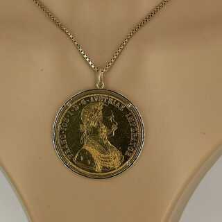 Vintage Coin Pendant 4 Ducats with Long Venetian Chain in Gold