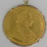 Vintage Coin Pendant 4 Ducats with Long Venetian Chain in Gold