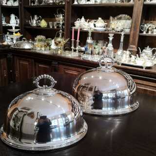 Set of Antique Silver Plated Meat Domes with Pearl Rim and Magnificent Handles