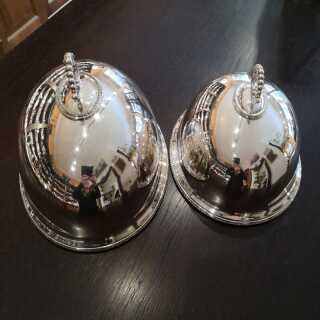 Set of Antique Silver Plated Meat Domes with Pearl Rim and Magnificent Handles
