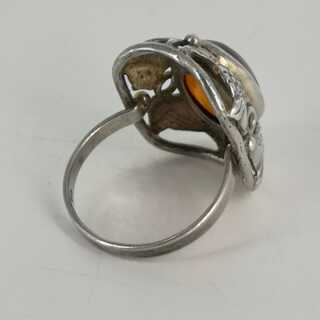 Beautiful Silver Ring with Amber Handcrafted Fischland Baltic Jewellery
