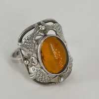 Beautiful Silver Ring with Amber Handcrafted Fischland...