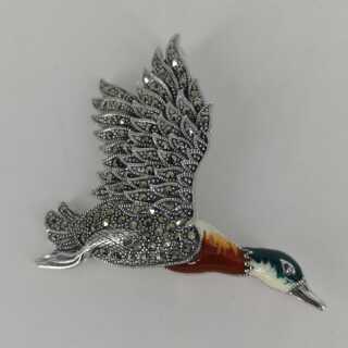 Vintage Wild Duck Brooch or Pendant in Silver with Trim