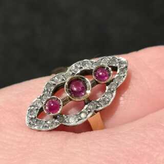 Elegant Marquise Ring with Ruby & Diamonds in Gold and Silver