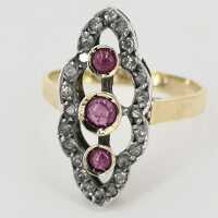 Elegant Marquise Ring with Ruby & Diamonds in Gold and...