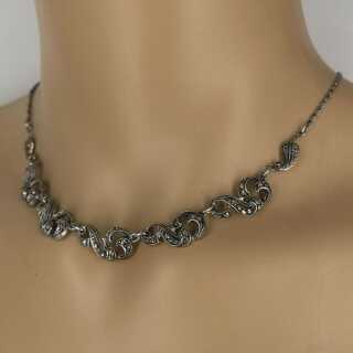 Art Deco silver necklace with rocailles and marcasites