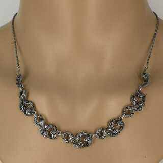 Art Deco silver necklace with rocailles and marcasites