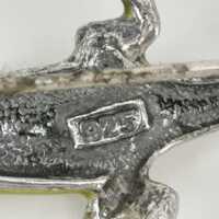 Prächtige Art Deco Eidechsen Brosche in Silber mit Emaille