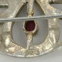 Handmade Art Nouveau Brooch in Silver with Ruby around 1900