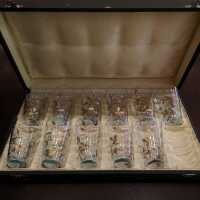 11 signed Fritz Heckert art nouveau glasses in original leather case