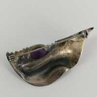 Abstract Modern Brooch in Silver with an Amethyst