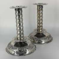 Vintage Candle Candlestick Pair in Silver in Baroque Style Handmade