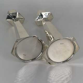 Pair of Early Art Deco Square Candlesticks in Silver from 1913