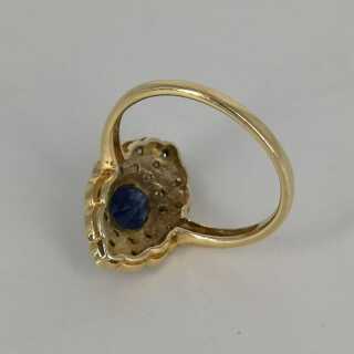 Prächtiger Damen Art Deco Ring in Gold mit Saphir und Diamanten