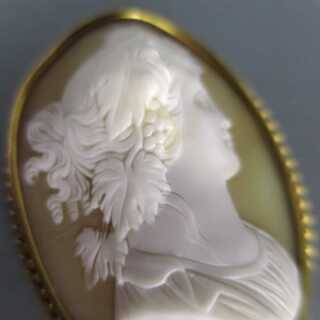 Victorian shell cameo brooch with gilded frame