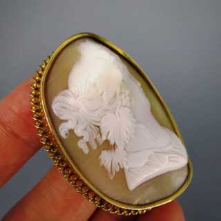 Victorian shell cameo brooch with gilded frame