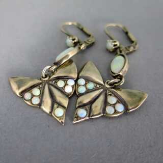 Lange florale Ohrringe mit Opalen in Silber