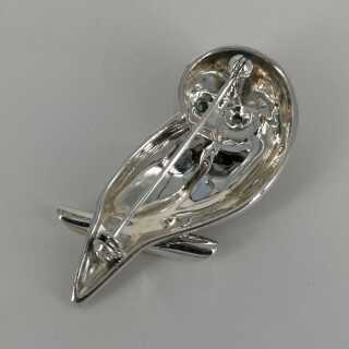 Rare Brooch in Silver and Precious Stones in the Shape of an Owl