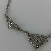 Art Deco silver necklace with marcasites and meander chain