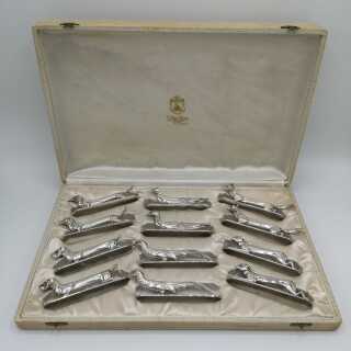 Set Art Deco Messerbänke - Annodazumal Antikschmuck: 12 Art Deco Messerbänke mit Jagdmotiven online kaufen