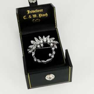 Weißgold Brosche mit Diamanten - Annodazumal Antikschmuck: Vintage Blütenkranz Brosche mit Diamanten online kaufen