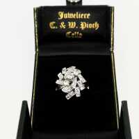 Vintage Ladies Ring "Slingshot Star" in White Gold with 16 Diamonds