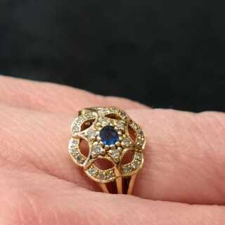 Damenring in Gold mit Sahir und Diamanten - Annodazumal Antikschmuck: Vintage Ring in Gold mit Saphir und Diamanten kaufen