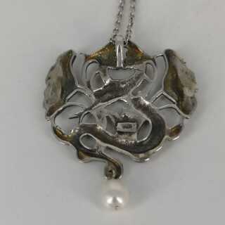 Vintage Pendant Snake with Flowers and Chain in Silver