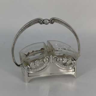Antique silver and glass cruet from Art Nouveau around 1900