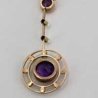 Wundervolles Jugendstil Collier in Gold mit violetten Amethysten und Perlen