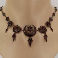 Superb antique necklace with garnet stones in tombac with moon and stars